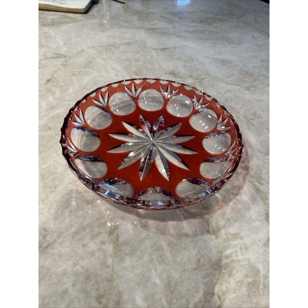 Nachtmann Bramberg Crystal Glass Bowl Cut Cranberry Czech Bohemian 50s 11" Red